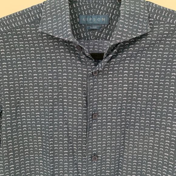 Lipson Men's Navy Dress Shirt with mini moustaches! Size 15.5" M - Picture 2 of 3